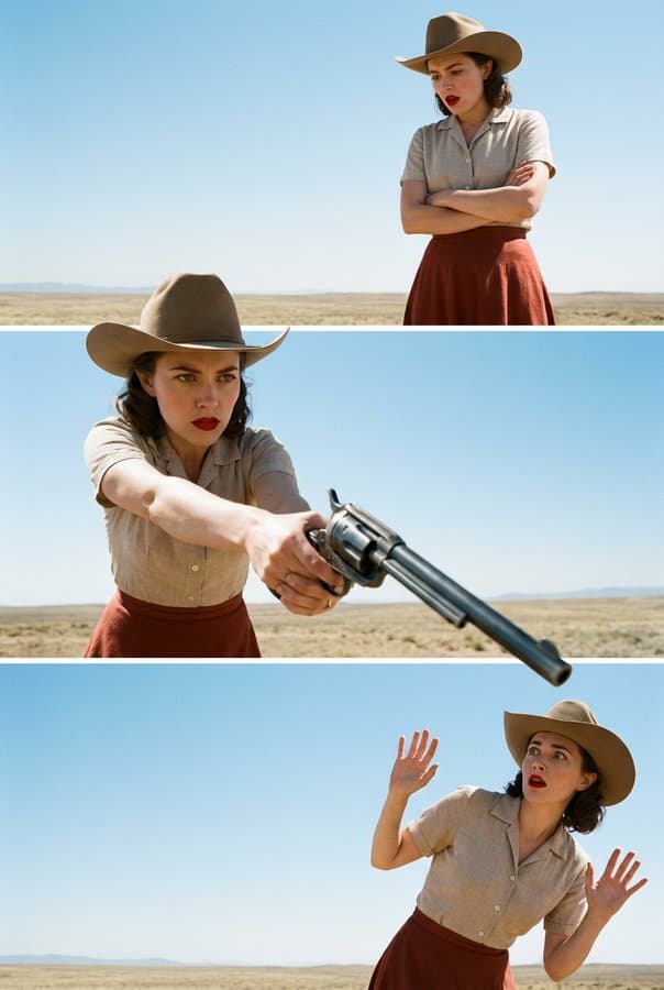 The triptych depicts three sequential moments of a woman.